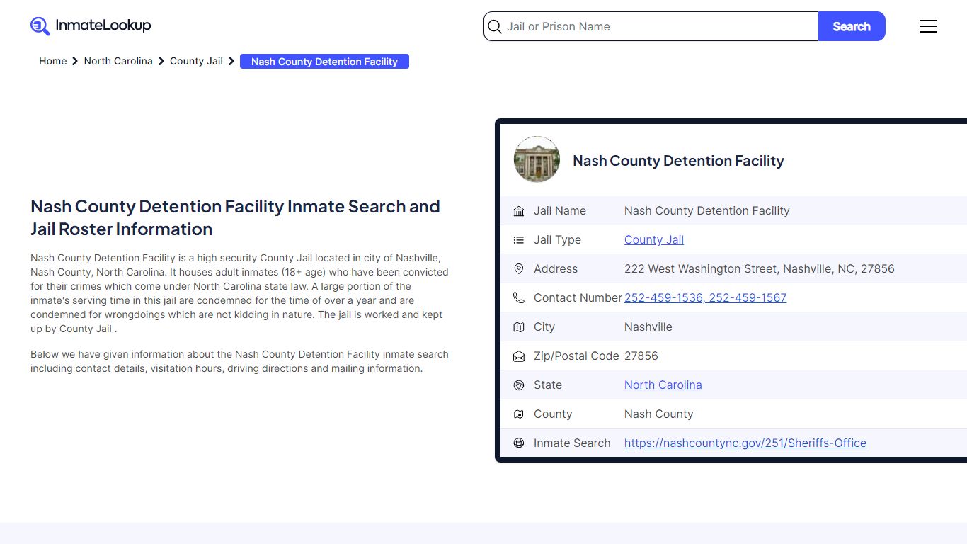 Nash County Detention Facility (NC) Inmate Search North Carolina ...