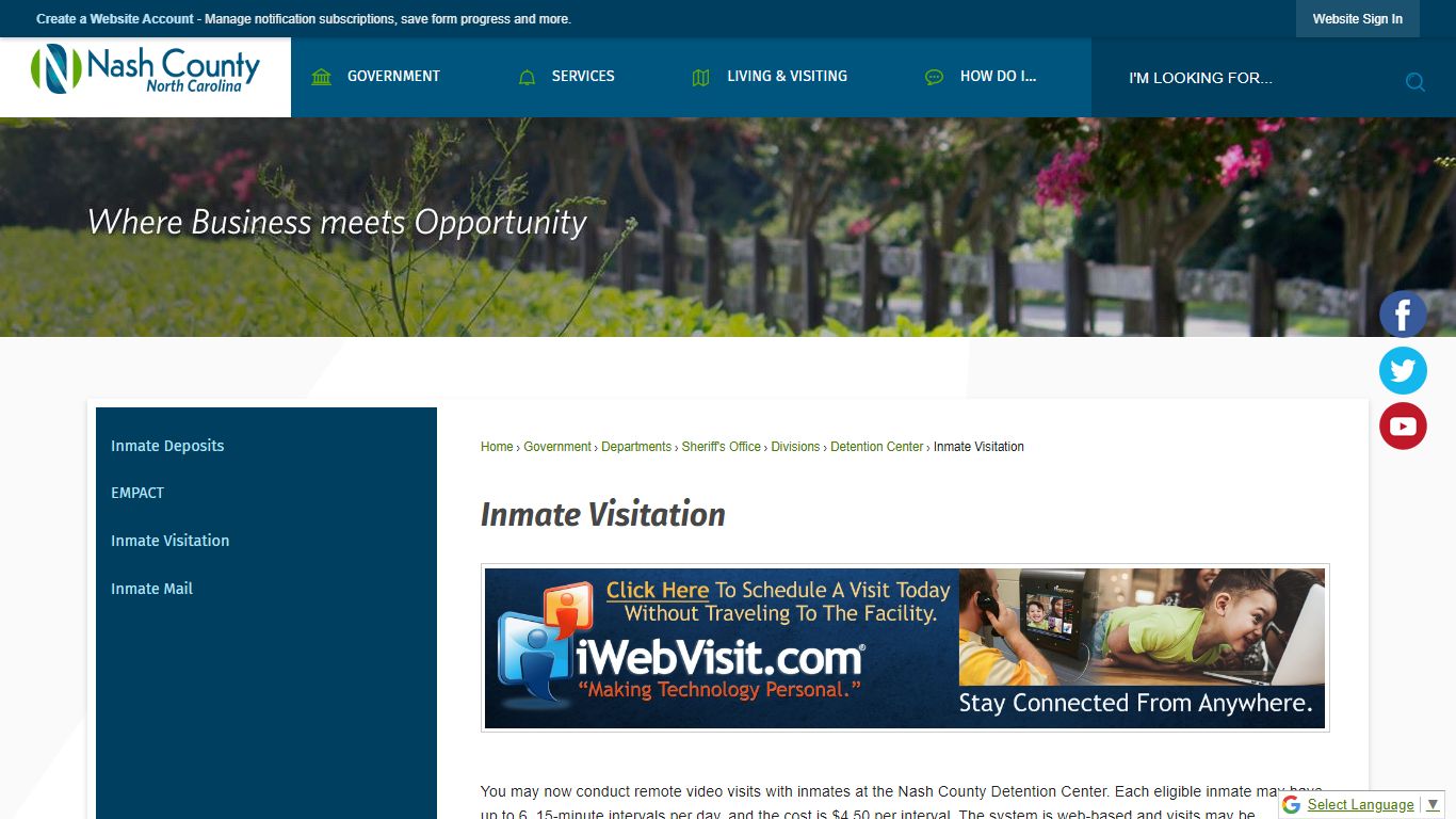Inmate Visitation | Nash County, NC - Official Website
